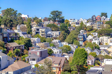 Obraz premium High angle view of an uphill residences at San Francisco, California