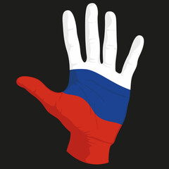 Images of the flag of Russia on a human hand.
