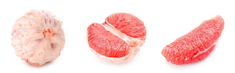 Set of fresh grapefruits on white background