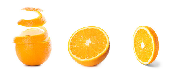 Set of fresh oranges on white background