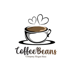 coffee bean drink logo design in brown color vector illustration