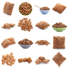 Set of chocolate corn pillows on white background