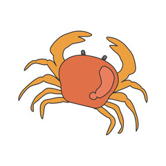 Hand drawn style vector illustration of red crab isolated on background.