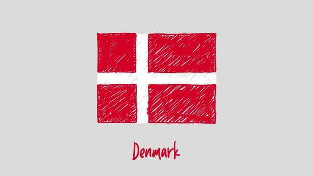 Denmark Flag Marker Whiteboard or Pencil Color Sketch Looping Animation
