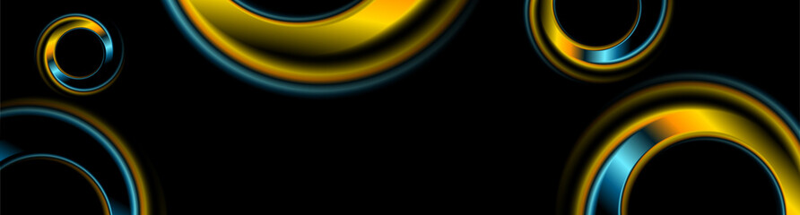 Blue and yellow glossy smooth circles abstract geometric background. Vector banner design