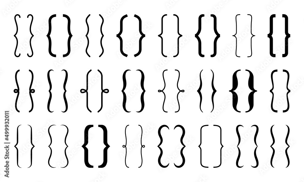 Fototapete parenthesis text brackets, curly, round, square, elegant frame. isolated vector punctuation marks of