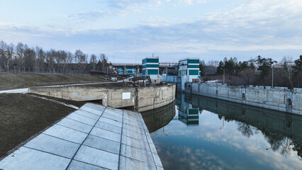 The shipping gateway of the hydro-electric power station. Aaerial view