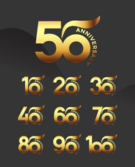 Set of Anniversary logotype golden color with red background for celebration