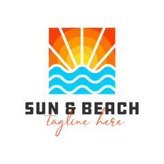 sun and beach illustration logo design