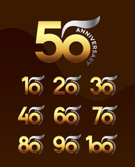 Set of Anniversary logotype golden silver color with brown background for celebration