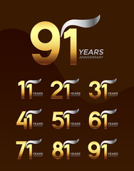 Set of Anniversary logotype golden silver color with brown background for celebration
