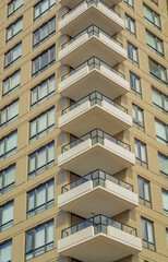 Facade detail of a modern high-rise apartment building.