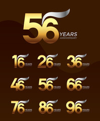 Set of Anniversary logotype golden silver color with brown background for celebration