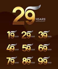 Set of Anniversary logotype golden silver color with brown background for celebration