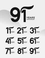 Set of Anniversary logotype black color with white background for celebration