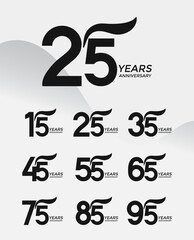 Set of Anniversary logotype black color with white background for celebration