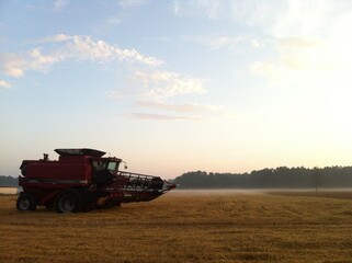 combine harvester on field