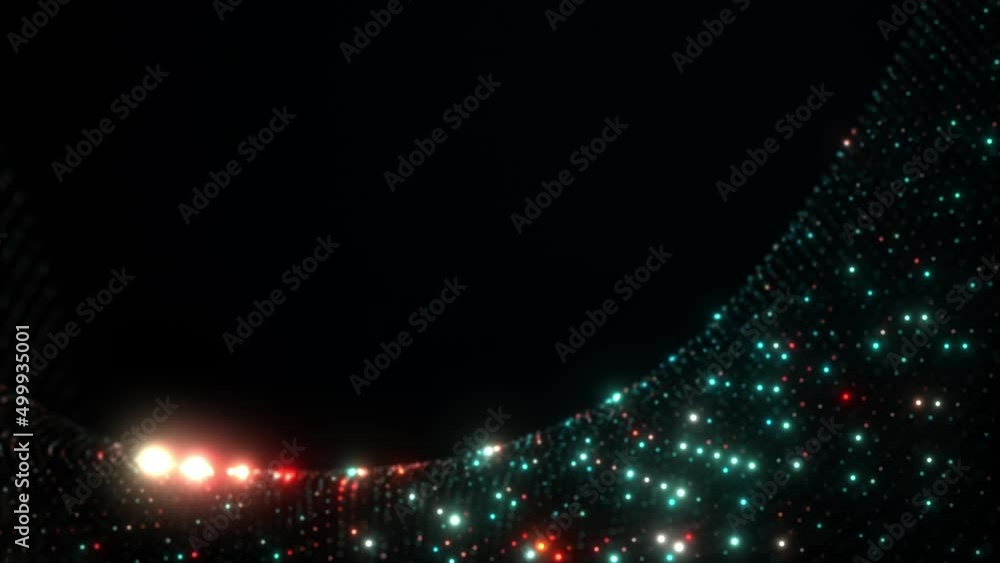 Poster abstract technology 3d rendering technology glow dots digital wave on black background concept. 4k s