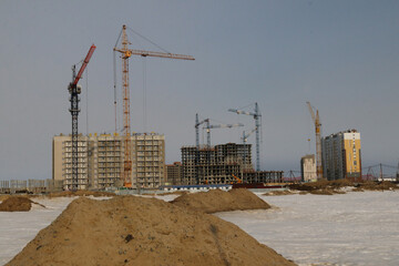 Construction of residential buildings. Construction of new residential areas in the capital of Yugra Khanty-Mansiysk.