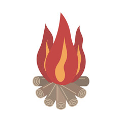 Red Fire on wood on a white background. vector illustration