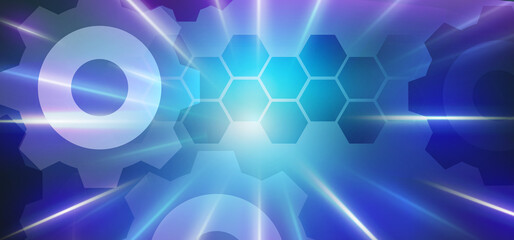Abstract Technology hexagon cogs design background. Digital futuristic, background blue and white