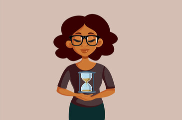 Woman Holding an Hourglass Conceptual Vector Cartoon Illustration