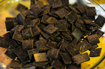 pieces of dark chocolate. detail.