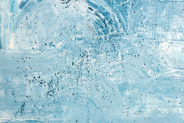 Abstract blue art background. Oil painting on canvas. Blue and white texture. Fragment of artwork. Spots of acrylic paint. Modern art. Contemporary art. Oil paint