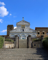 Obraz premium staircase and the church of Saint Miniato on the hill near the city of Florence in the Tuscany Region in Central Italy