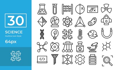 Simple Science icon Set Outline Style. Contain such artificial intelligence, atom, spaceship, and more.