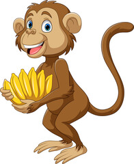Cartoon little monkey holding banana