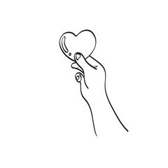line art hand holding heart illustration vector hand drawn isolated on white background
