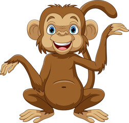 Cartoon little monkey posing on white background