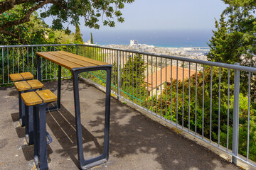 Seating area in the promenade, in Haifa