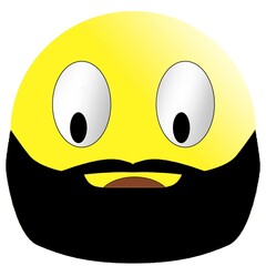 Yellow smiling emoticon with black beard isolate