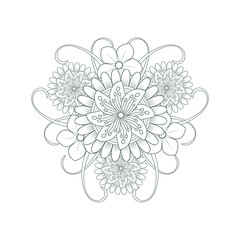 Plakat Colouring page of beautiful flowers for adults and kids in monochrome colour with white background