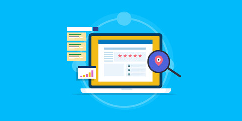 Finding local business shop on search engine, local SEO concept.