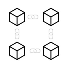 Blockchain cube digital system decentralized template design vector. Crypto currency digital smart contract protocol contain cryptography hash, transaction data, global linked network. 