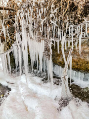 Nature. Winter snow-white frozen pond. Russia
