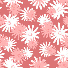Seamless floral pattern based on traditional folk art ornaments. Colorful flowers on color background. Scandinavian style. Sweden nordic style. Vector illustration. Simple minimalistic pattern