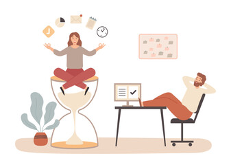 Work time management, relax and meditation on workplace