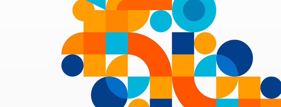 Fototapeta Minimal geometric abstract background. Circle square and triangle design. Trendy techno business template for wallpaper, banner, background or landing