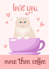 A postcard with a funny Persian cat. Cartoon design.
