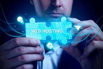 Business, Technology, Internet and network concept. Young businessman working on a virtual screen...