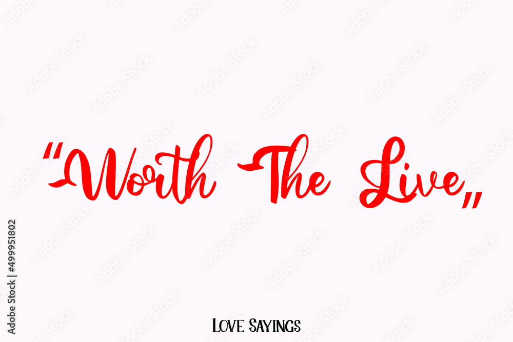 Poster worth the live cursive red color typography text on light pink background