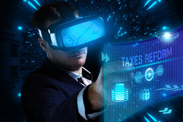 Business, Technology, Internet and network concept. Young businessman working on a virtual screen...