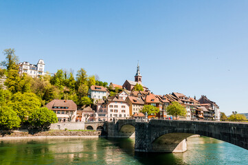 Laufenburg, Laufenburg Baden, Altstadt, Heilig Geist, Kirche, Laufenbrücke, Rhein, Rheinuferweg, Altstadthäuser, Frühling, Baden-Württemberg, Deutschland