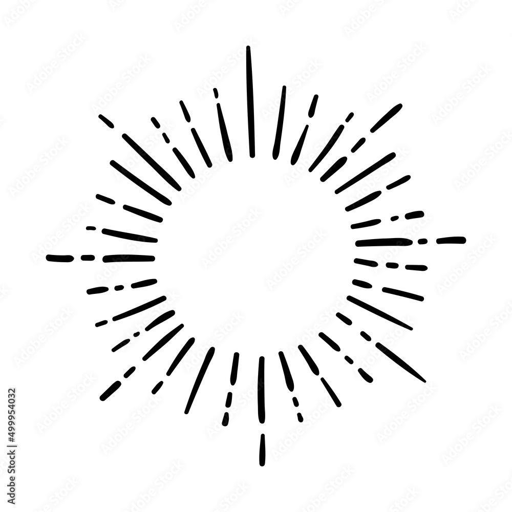 Wall mural sunburst, explosion effects, vintage doodle isolated on white background
