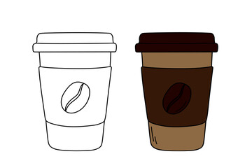 Hand drawn coffee paper cups to take away isolated on a white background. Vector illustration.