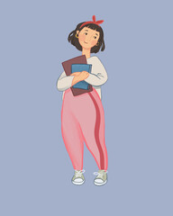 Young women in cartoon style standing with books